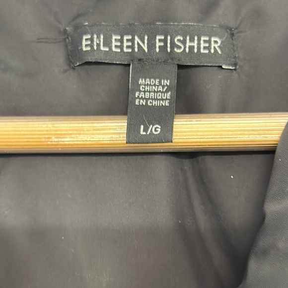 Eileen Fisher Down Puffer Coat Black Sz L Shawl Collar Hood Button Up Jacket - Picture 6 of 7